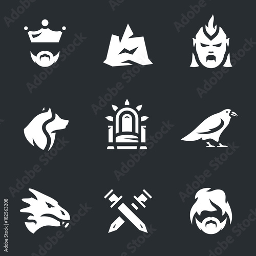 Vector Set of Fantasy Dragon story Icons.