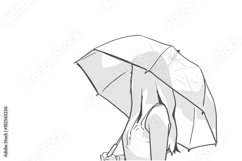 Photography Isolated illustration of young woman holding umbrella and looking backwards in b