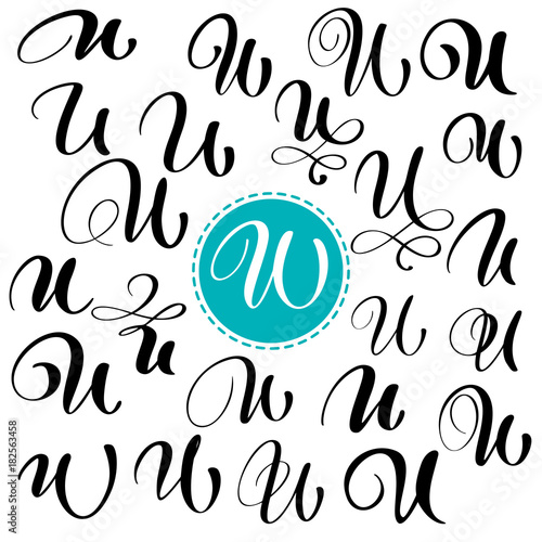 Set letter U. Hand drawn vector flourish calligraphy. Script font. Isolated letters written with ink. Handwritten brush style. Hand lettering for logos packaging design poster