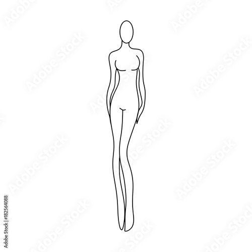outline girl model template for fashion women figure sketching for designers of clothes vector illustration black lines isolated on white background
