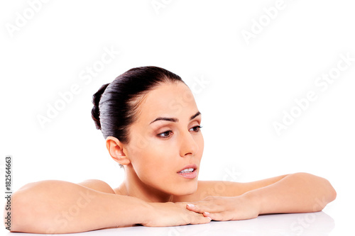 Beautiful nude woman isolated on white background.