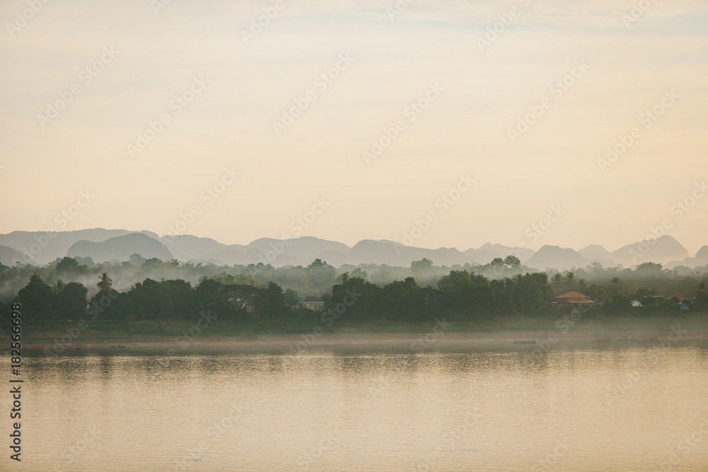 Mekhong river in the morning. View from Nakhon Phanom, Thailand.