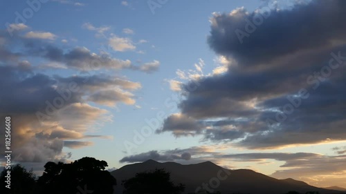 Beautiful Colourful Sunset Sky With Mountain And Tree Silhouette Time Lapse