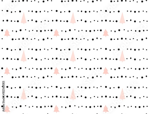 Hand drawn vector abstract Christmas decoration textured seamless pattern design with freehand brush painted Christmas trees in pastel colors and polka dots texture isolated on white background