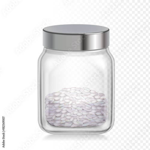 Rice in glass jar, Vector realistic illustration