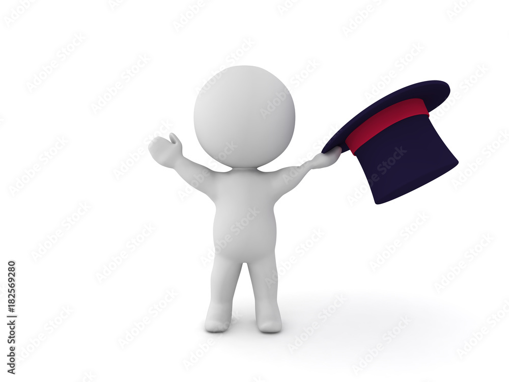 3D Character lifting his top hat in a cheerful way 3D Character lifting his top hat in a cheerful way