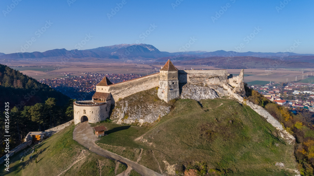 Aerial view of Rasnov Fortress Romania
