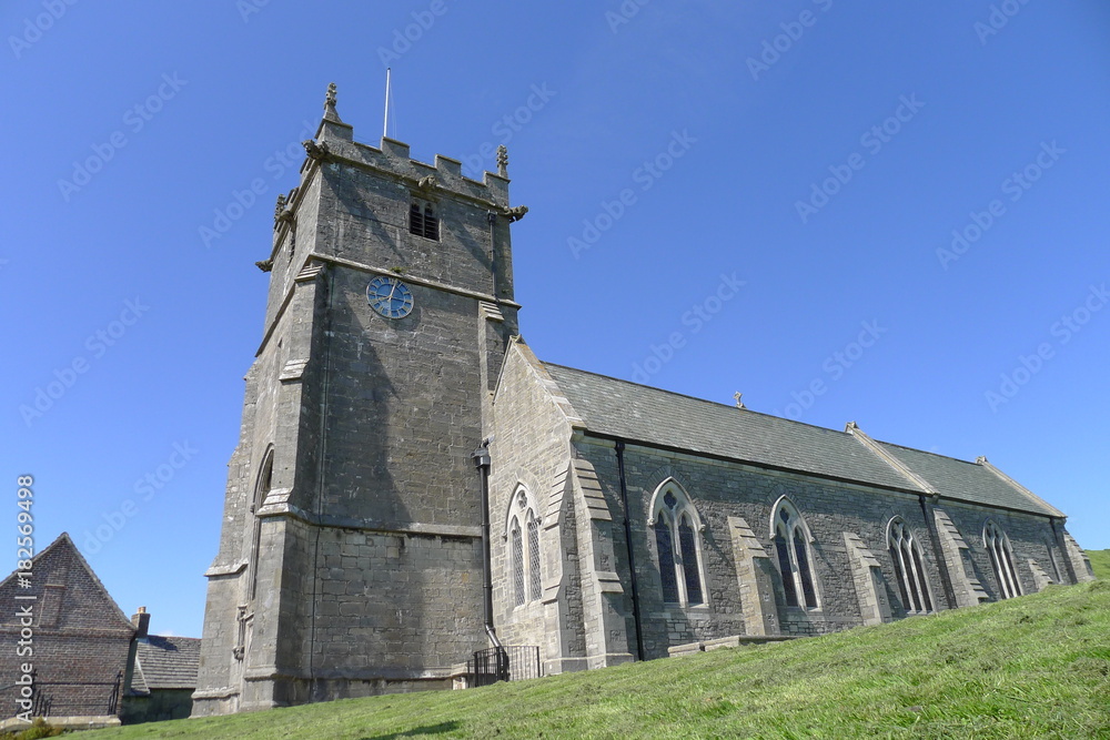 Grey stone church in  Cornwall, South England