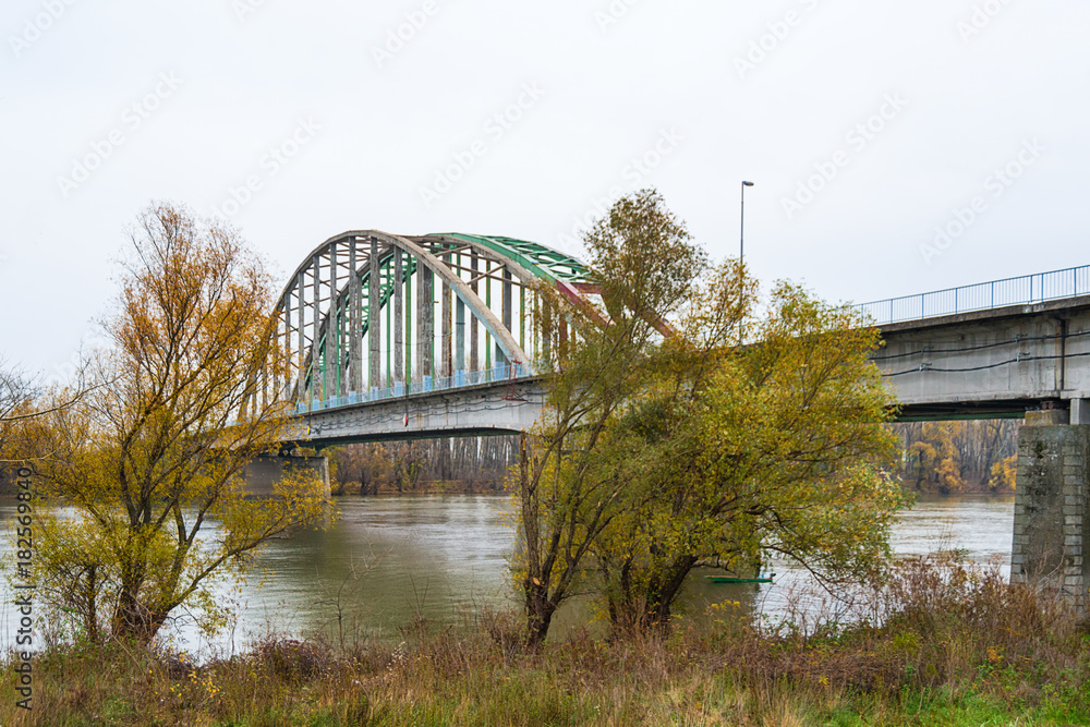 Bridge in Titel across the Tisa River in Serbia Bridge in Titel across the Tisa River in Serbia