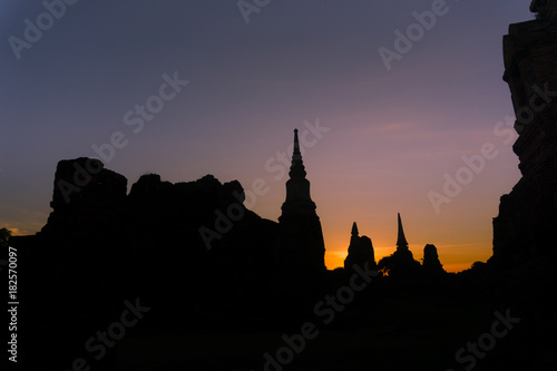 Silhouette of Temple wat Mahathat, Ayutthaya Historical Park, Ayutthaya, Thailand