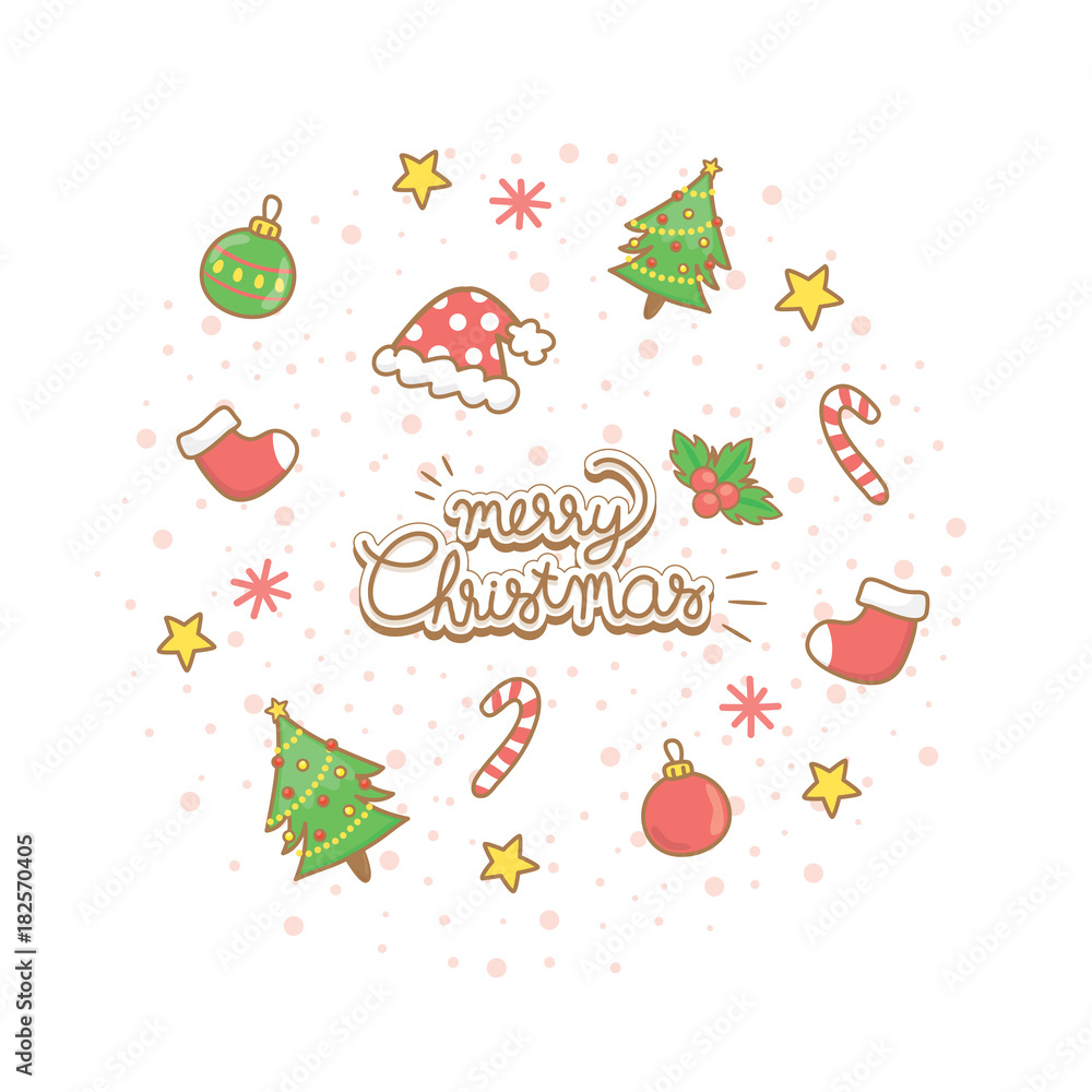 Merry Christmas greeting set with decorative celebration elements winter Merry Christmas greeting set with decorative celebration elements winter