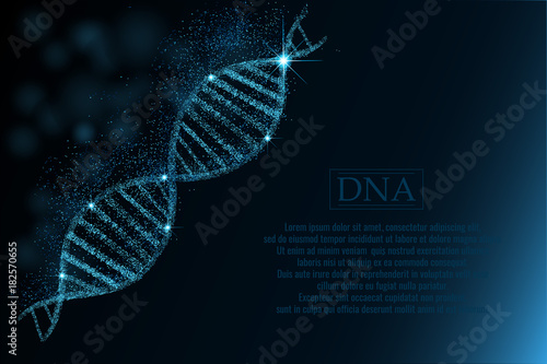 DNA sequence, DNA code structure with glow. Science concept background. Nano technology. Vector illustration, dark blue background with space for text