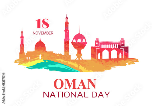 Oman National Day Symbol with Silhouette of Mosque
