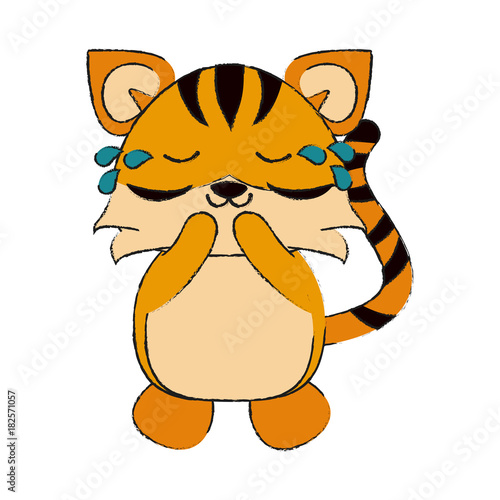 tiger crying cute animal cartoon icon image vector illustration design