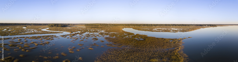 180 degree panorama of coastal estuary in South Carolina