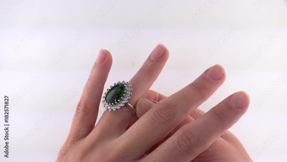 Woman hand showing a ring received gift Woman hand showing a ring received gift