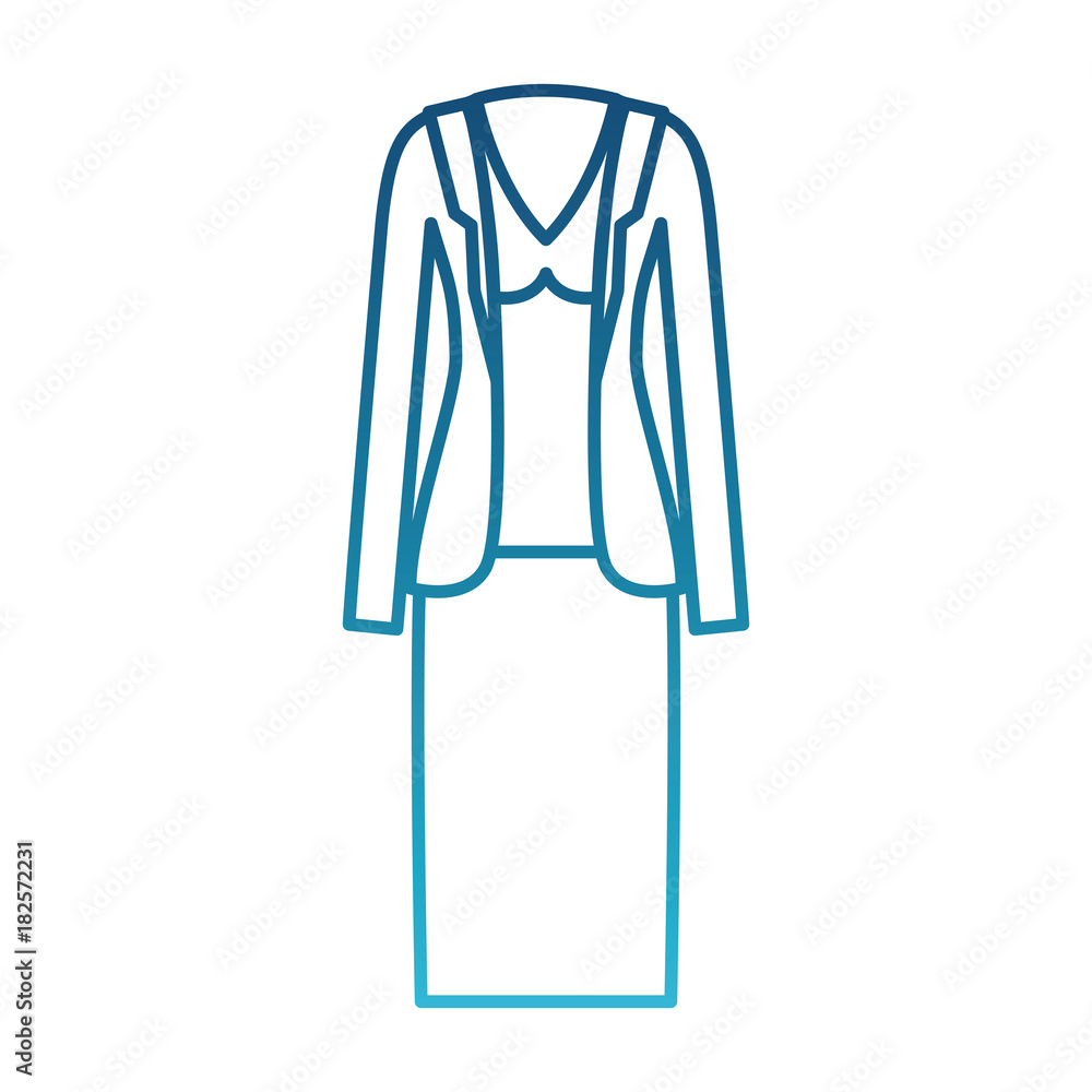 female clothes with skirt and blouse and jacket in degraded blue silhouette vector illustration