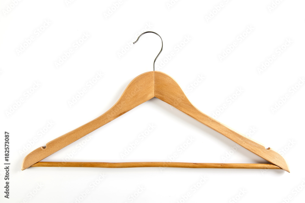 Wooden hanger for clothes on a white background. Wooden hanger for clothes on a white background.