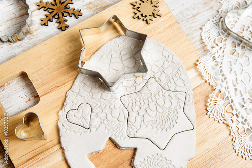 Making handmade decorations for Christmas tree. Winter holiday hobby 
