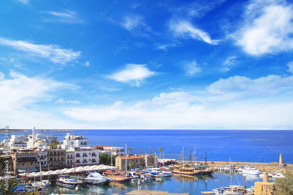 Beautiful view of the Kyrenia Bay in Kyrenia (Girne), North Cyprus