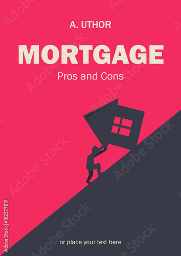 Book cover creative concept. Man rolling big house. Fiction or non-fiction genre. Mid century style design. Applicable for books, posters, 
placards etc.