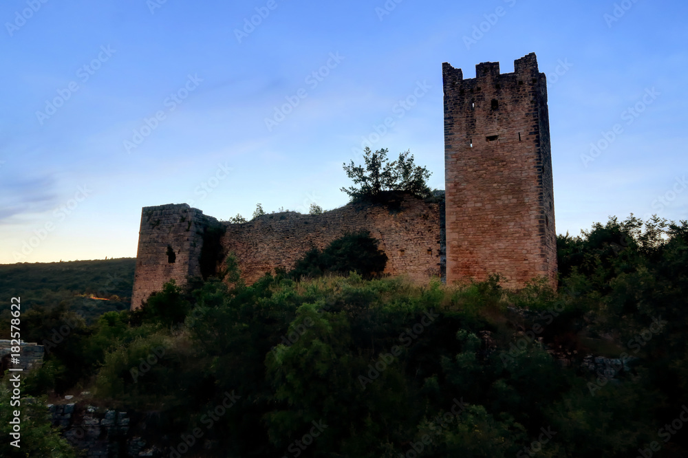 Abandoned Dvigrad Castle of Istria in Croatia, at dusk