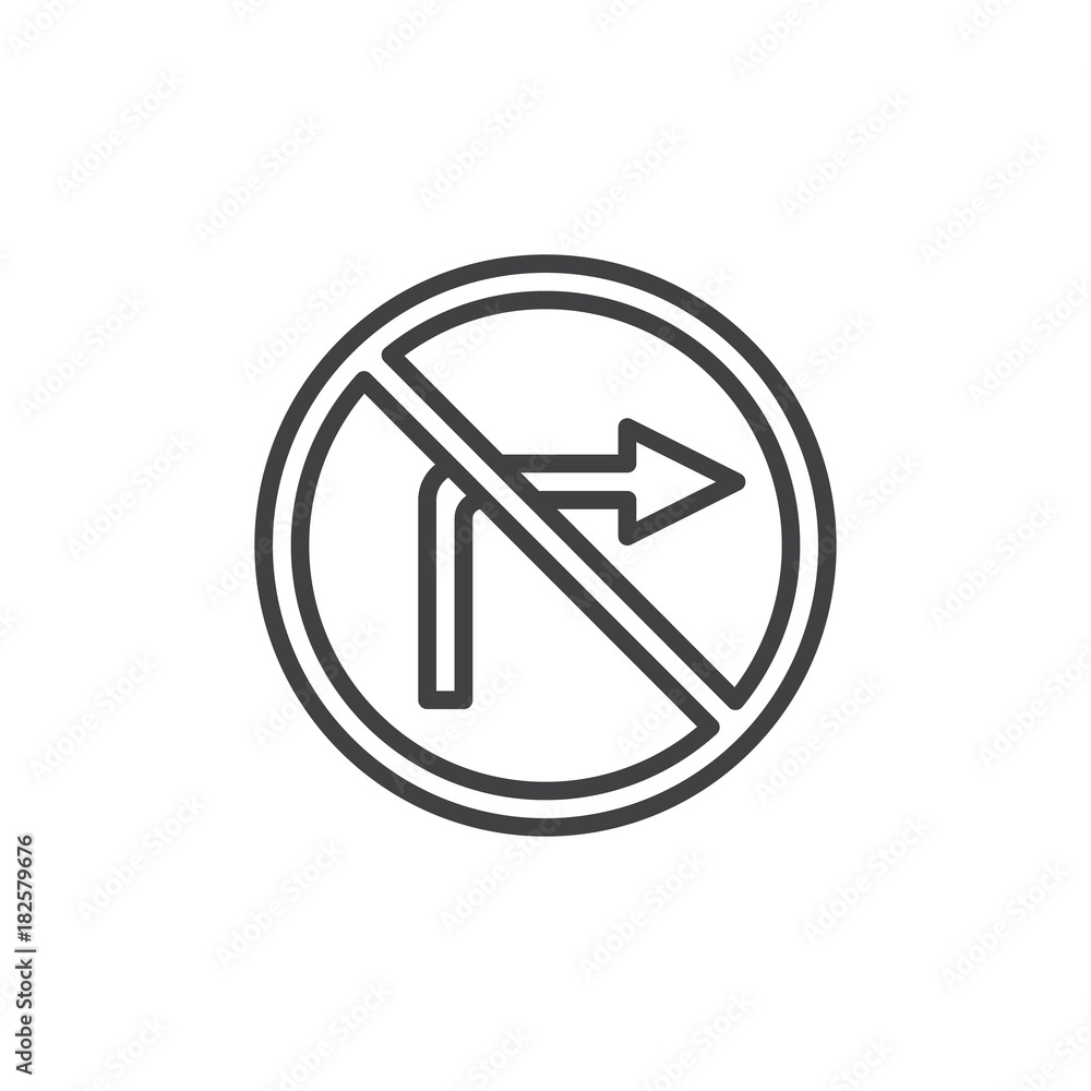 No turn right road line icon, outline vector sign, linear style pictogram isolated on white. Do not turn right traffic sign symbol, logo illustration. Editable stroke No turn right road line icon, outline vector sign, linear style pictogram isolated on white. Do not turn right traffic sign symbol, logo illustration. Editable stroke