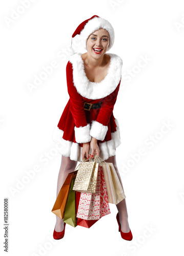 Santa claus woman on white background 