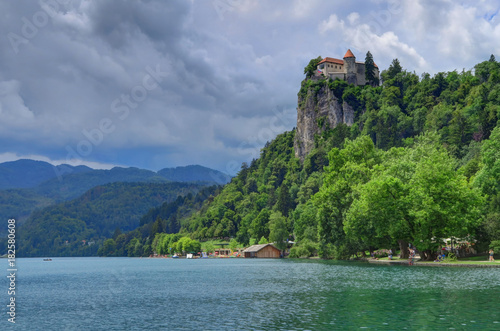 An overcast day at Bled Island and Lake Bled, Slovenia