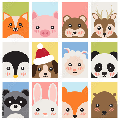Adorable Baby Animals Faces Cartoon Illustrations