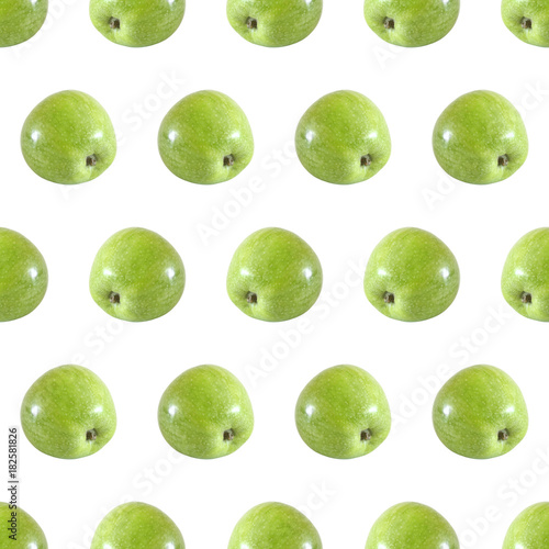 Seamless pattern from whole green apple fruit isolated on white background
