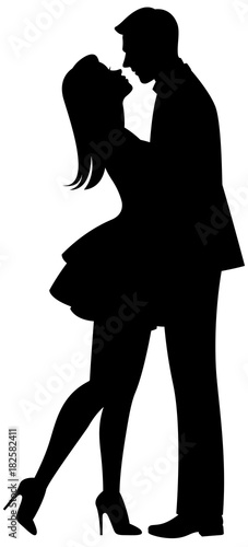 Kiss of Lovers vector black silhouette on white background