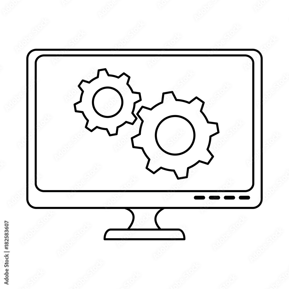 monitor computer with gears vector illustration design monitor computer with gears vector illustration design