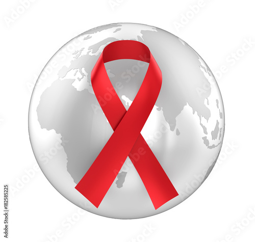 World AIDS Day Awareness Globe Red Ribbon Isolated