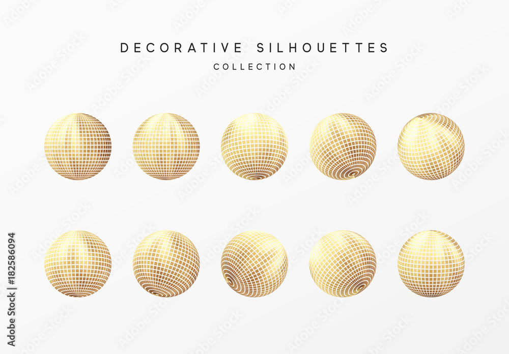 Fototapeta premium Disco balls or round baubles gold color. Vector illustration.