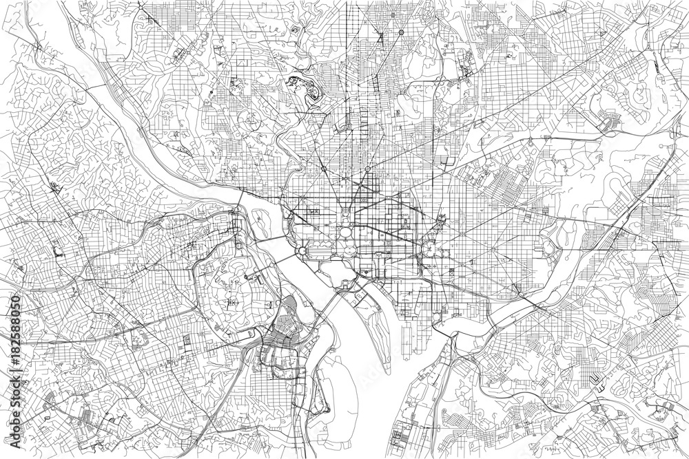 Strade di Washington centro, cartina della città,, Stati Uniti. Stradario