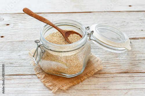 Uncooked quinoa grain in a glass