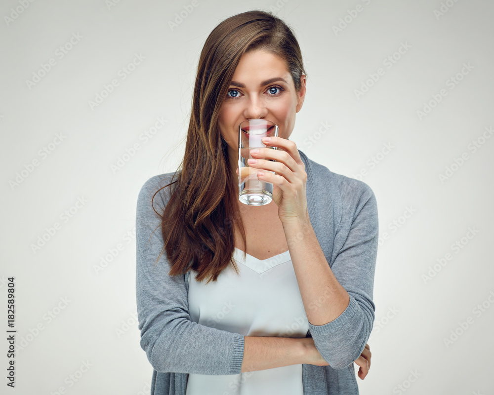 Isolated studio portrait of girl with water glass. Isolated studio portrait of girl with water glass.