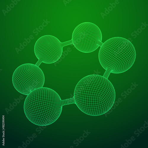 Wireframe Mesh Hexagon Molecule. Connection Structure. Low poly vector illustration. Science and medical healthcare concept