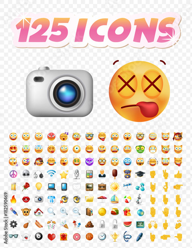 Set of Realistic Cute Icons on Transparent Background . Isolated Vector Illustration 