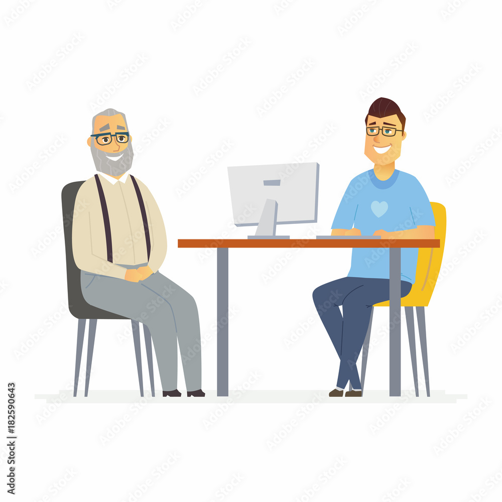 Volunteer help senior man - cartoon people characters isolated illustration Volunteer help senior man - cartoon people characters isolated illustration