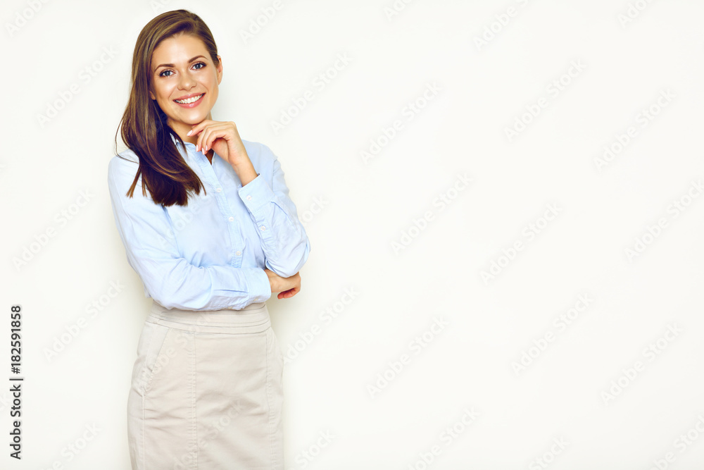 Successful busineswoman portrait on office wall background. Empty copy space. Successful busineswoman portrait on office wall background. Empty copy space.