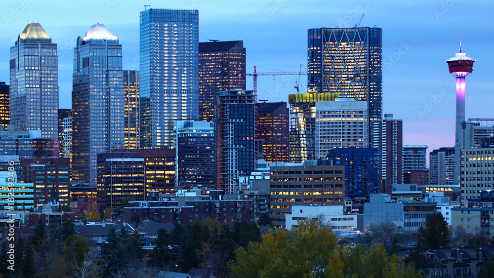 Calgary, Alberta skyline after dark