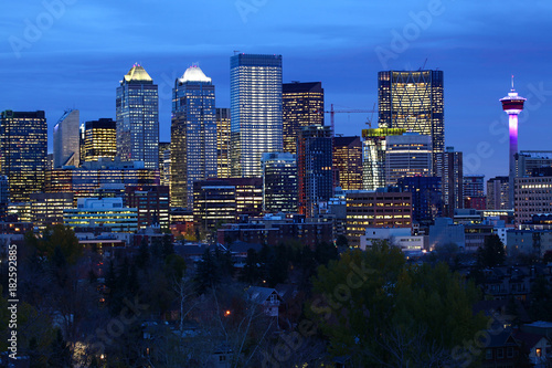 Night view of Calgary, Canada city center