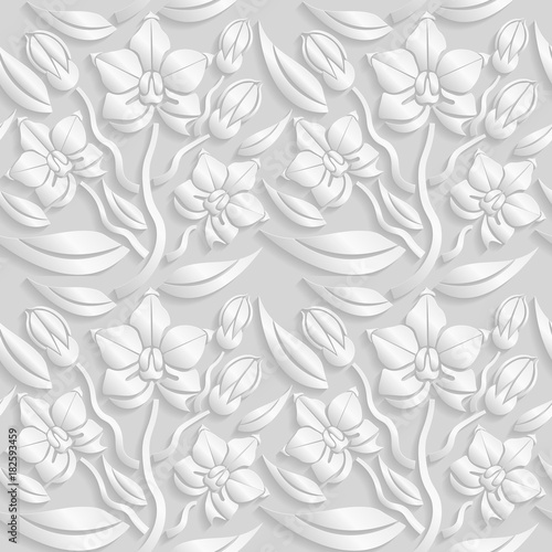 Seamless 3D white floral  pattern,  vector. Endless texture can be used for wallpaper, pattern fills, web page  background,  surface textures. photo