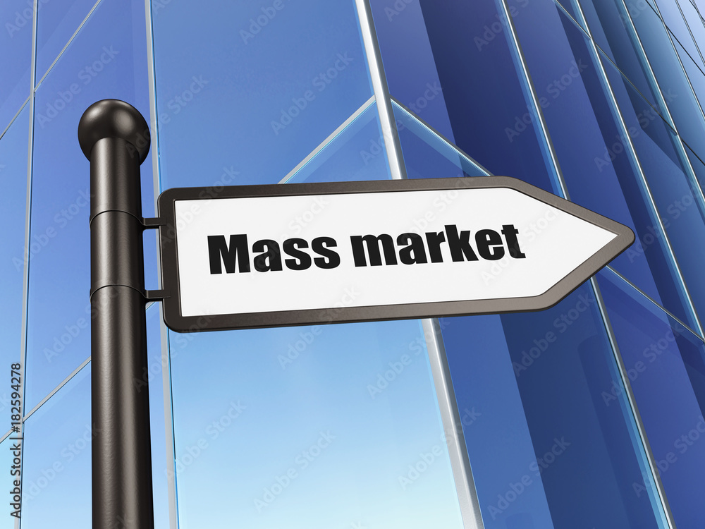 Marketing concept: sign Mass Market on Building background, 3D rendering