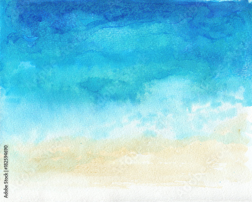 Ocean watercolor hand painting illustration.