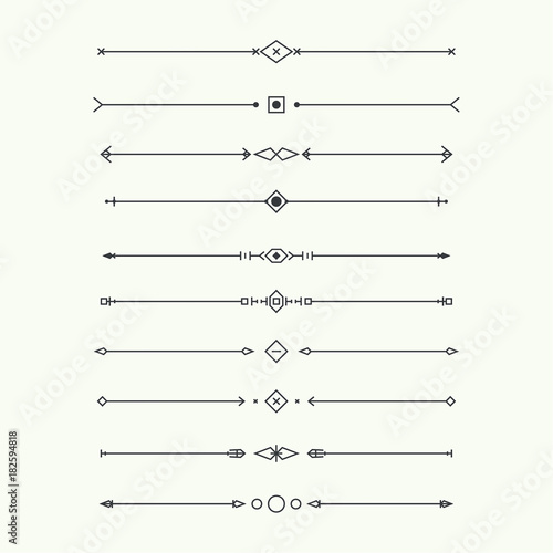 Dividers vector set isolated. Geometric horizontal vintage line border and text design element. Collection of decorative page rules. Separation select text. Minimalism