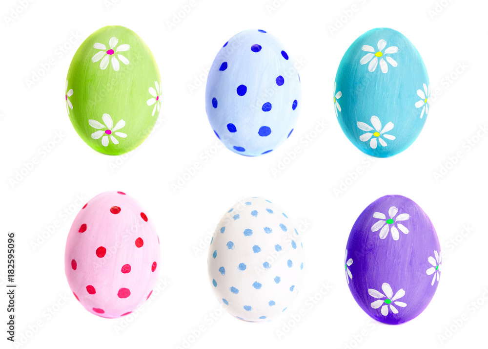 Colorful Egg isolated on white background close up. Happy Easter Handmade painted color Egg macro, set Colorful Egg isolated on white background close up. Happy Easter Handmade painted color Egg macro, set