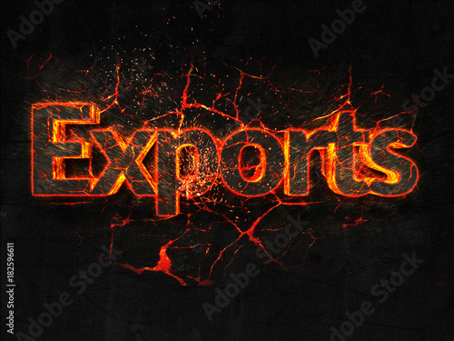 Exports Fire text flame burning hot lava explosion background.